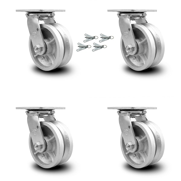 5 Inch V Groove Semi Steel Swivel Caster Set with Roller Bearing and Swivel Lock